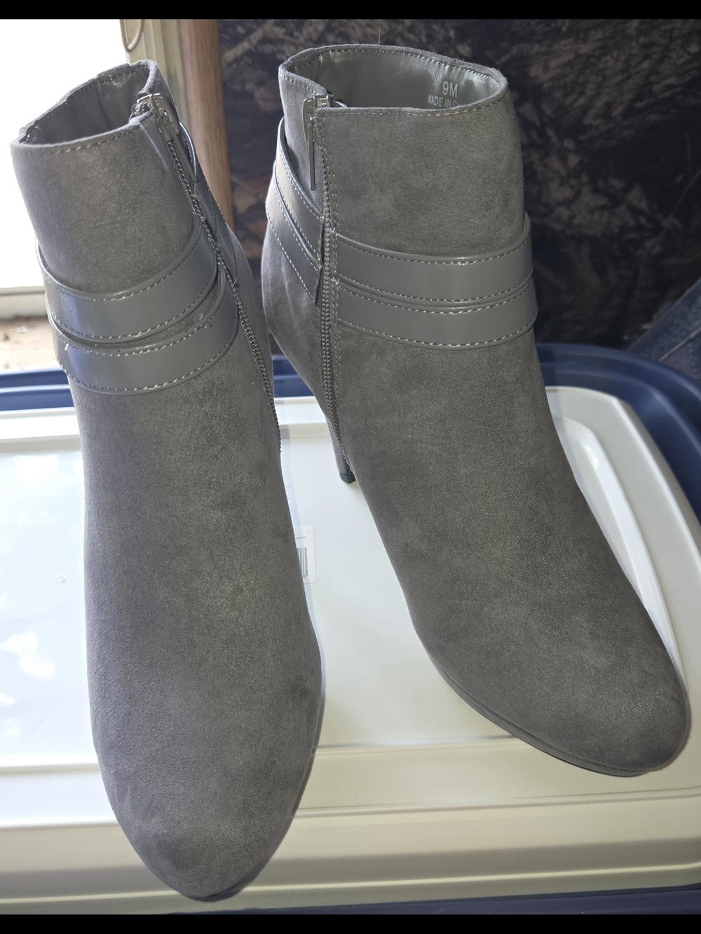 Metaphor Gray Suede Pointed-Toe Ankle Booties